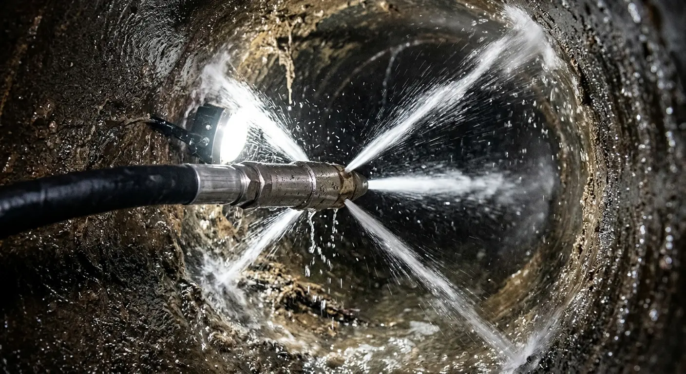High-pressure hydro jetting nozzle cleaning sewer pipe for Sewer Cleanout in Greenacres